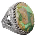 KAMBO Handmade Genuine Natural Arizona Turquoise Gemstone Ring for Men, Ottoman Seal Design, Vintage Statement 925 Solid