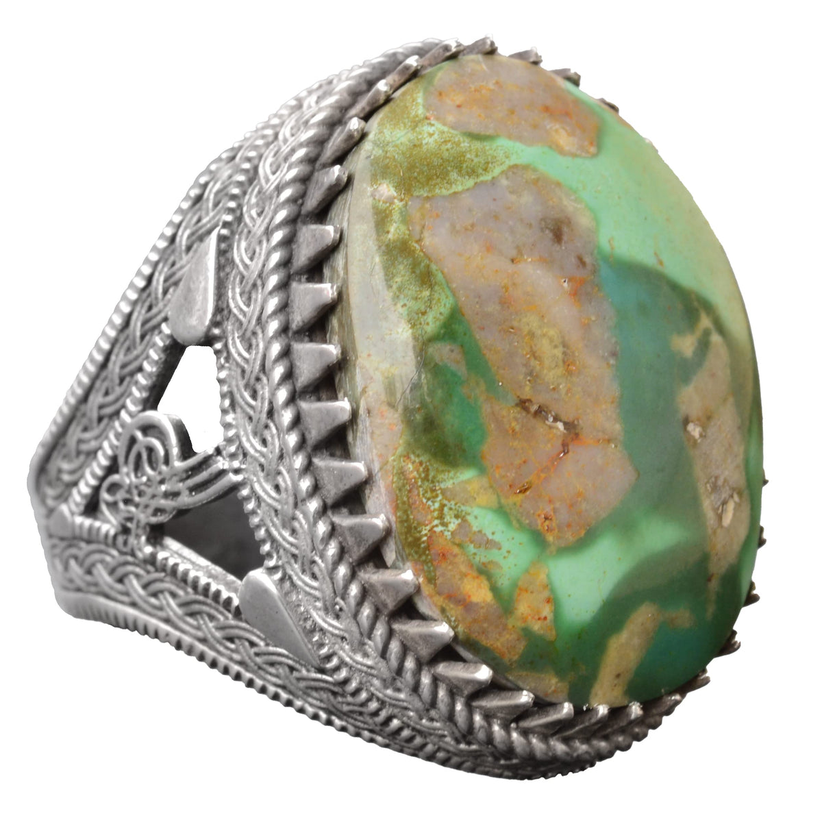 KAMBO Handmade Genuine Natural Arizona Turquoise Gemstone Ring for Men, Ottoman Seal Design, Vintage Statement 925 Solid