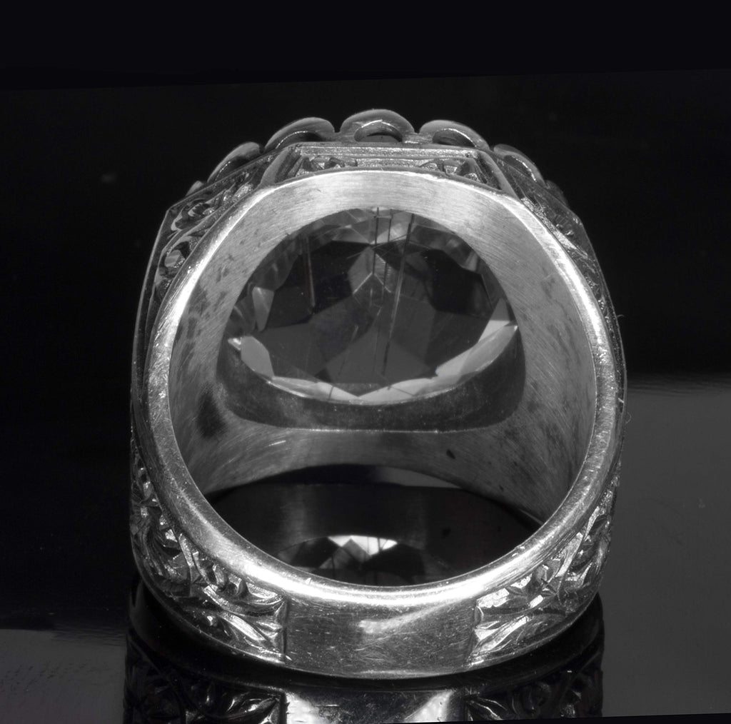 KAMBO Men's 925 Sterling Silver Ring with 28 Carat Golden Rutilated Quartz — 5