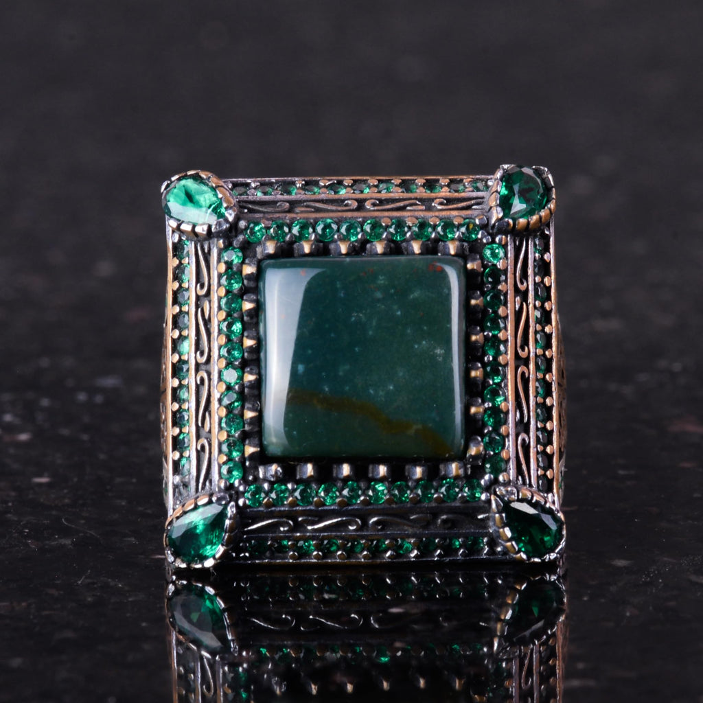 Handmade 925 Sterling Silver Men's Ring - Natural Malachite Stone — 6