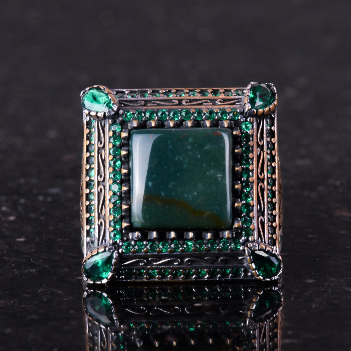 Handmade 925 Sterling Silver Men's Ring - Natural Malachite Stone — 6