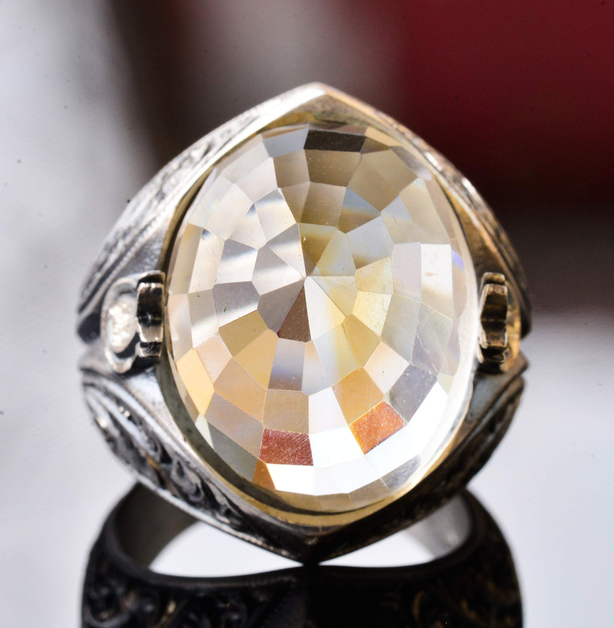 KAMBO Handmade Men's Sterling Silver Ring with Natural Citrine Gemstone, Vintage Statement Jewelry, 925 Sterling Silver 