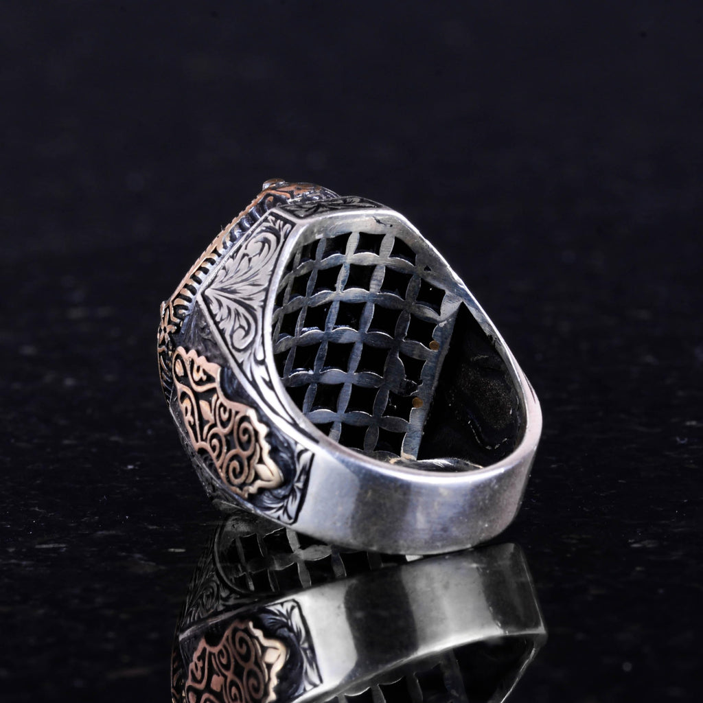 925 Sterling Silver Men's Ring - Handmade Unakite Stone Ring — 6
