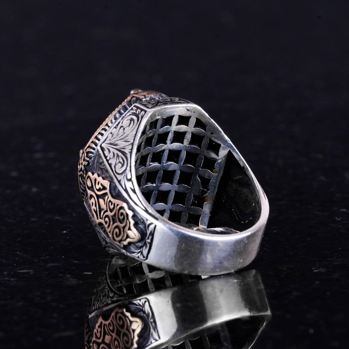 925 Sterling Silver Men's Ring - Handmade Unakite Stone Ring — 6