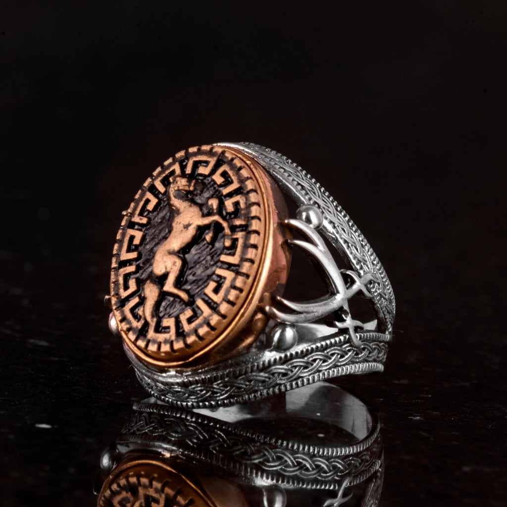 925 Sterling Silver Ring - Antique Ring with Horse Motif - Sword Ring - Silver Turquoise Stone Men's Ring - Vintage Style, Handmade Jewelry — 4