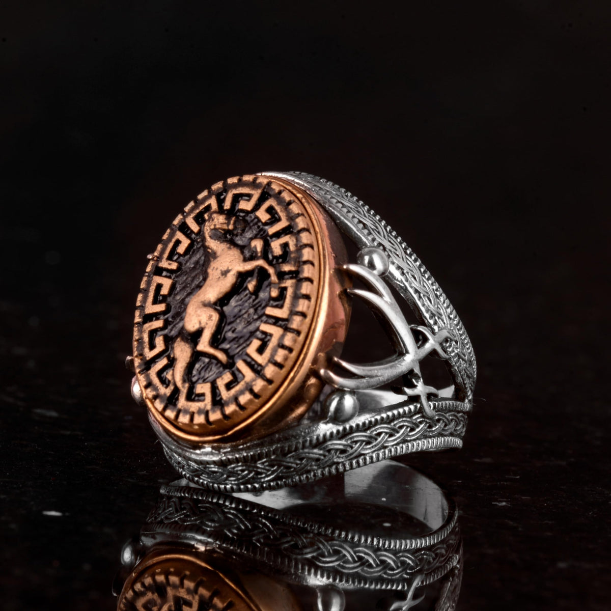 925 Sterling Silver Ring - Antique Ring with Horse Motif - Sword Ring - Silver Turquoise Stone Men's Ring - Vintage Style, Handmade Jewelry — 4