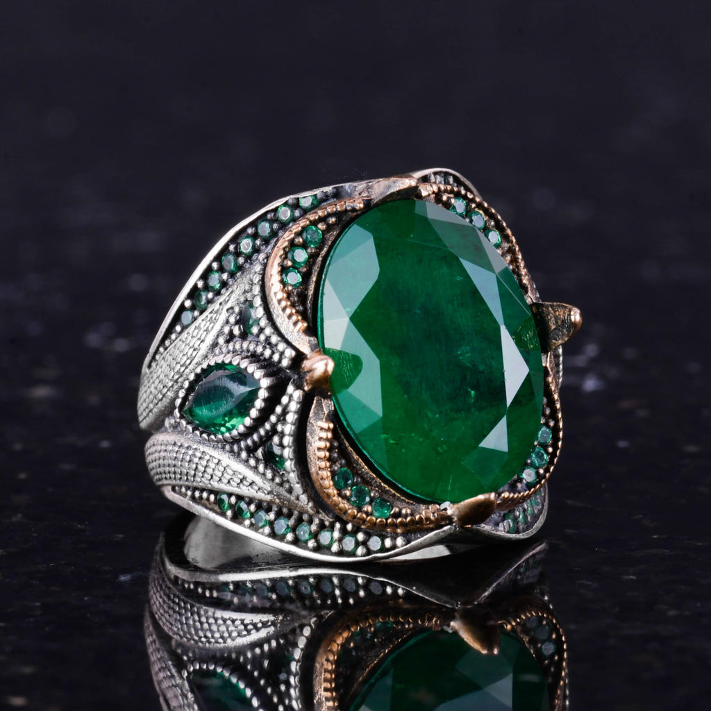 Green Paraiba Synthetic Stone Ring - 925 Sterling Silver Ring, Handcrafted Stone Jewelry — 5