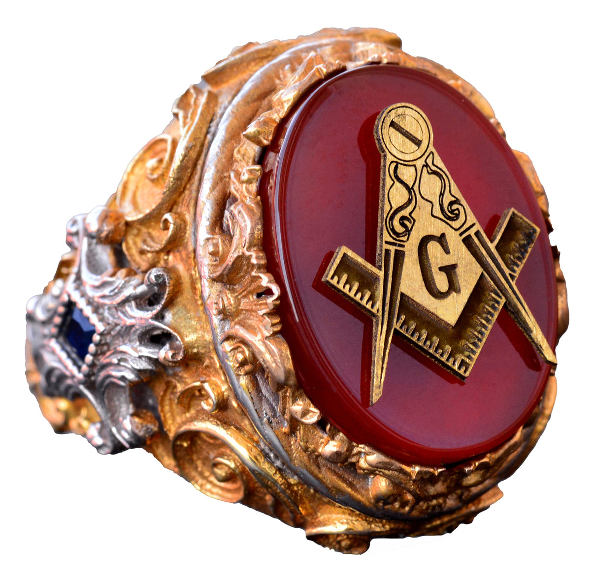 Handmade Ring - 925 Sterling Silver Men's Gold Plated Jewelry (Masonic)