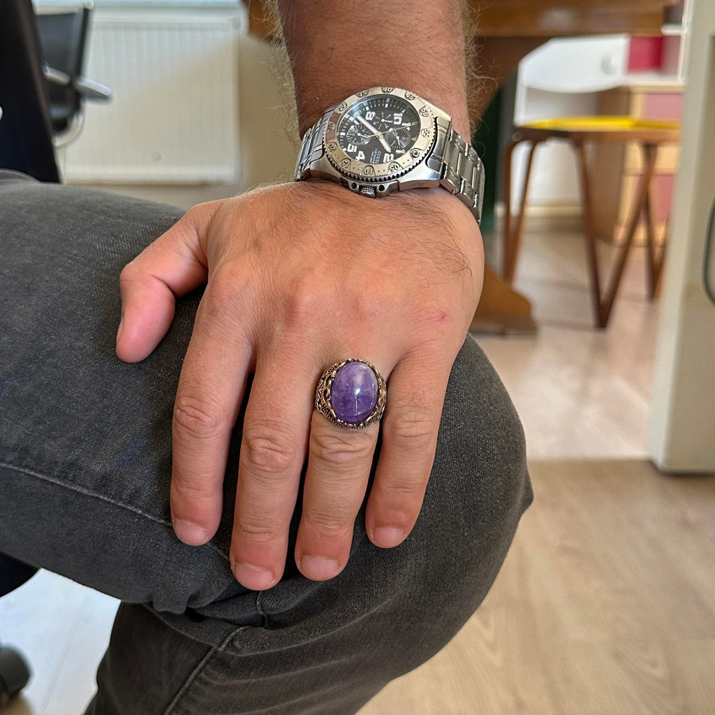 Natural Amethyst Stone Handmade Ring - 925 Sterling Silver — 3