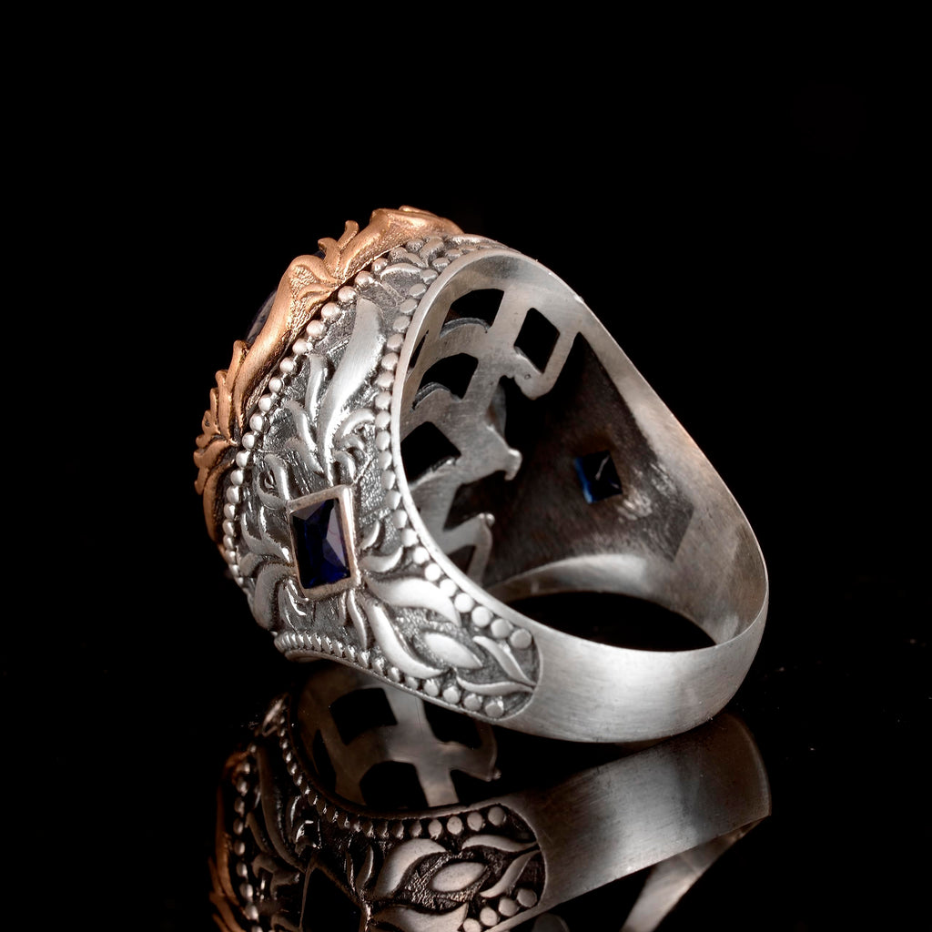 Handmade Silver Men's Ring | Natural Cabochon Sapphire Stone — 5