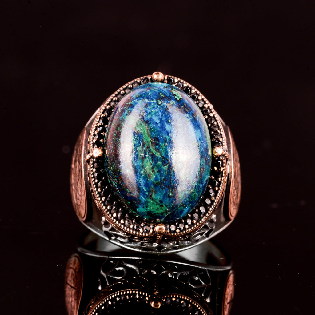 Natural Azurite Stone Ring, Star of David Silver Ring — 6