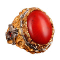 Natural Coral Stone Ring, 925 Sterling Silver