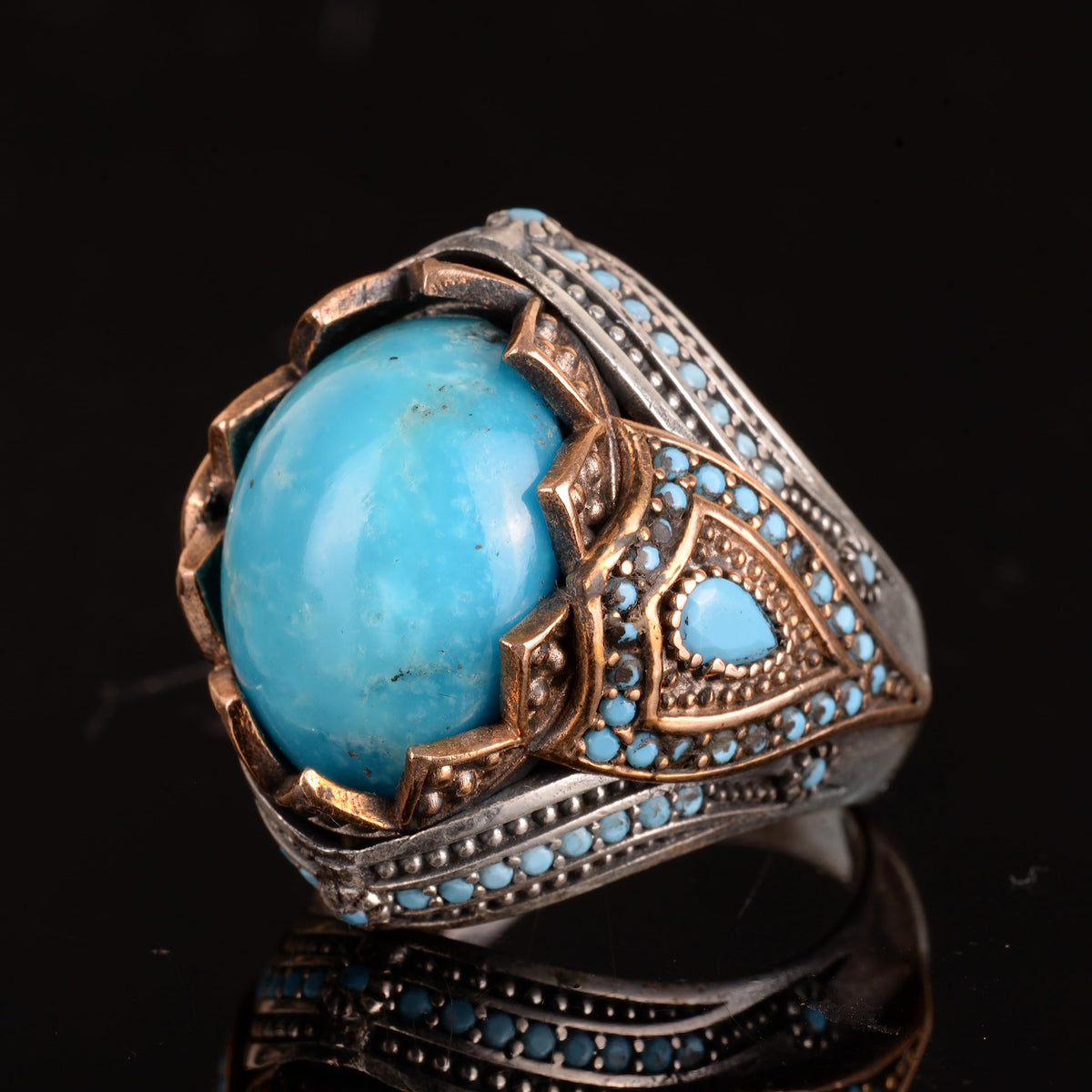 Natural Arizona Turquoise Stone Ring, 925 Sterling Silver Ring (Model-6) — 5