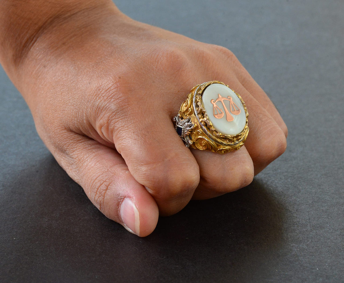 Men's Silver Ring - Pearl Stone - Ring (Libra) — 7