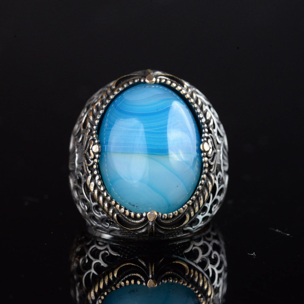 Natural Blue Tree Stone Ring, 925 Sterling Silver Handmade — 6