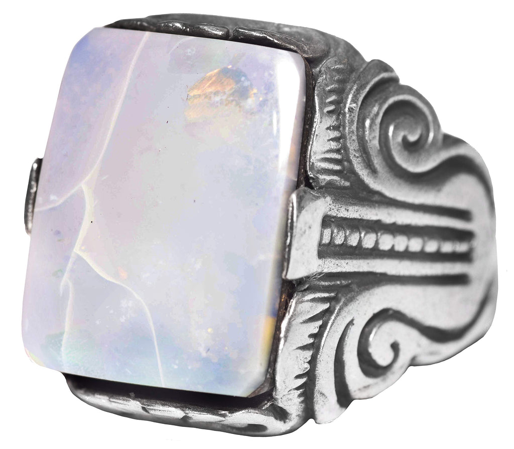 925 Sterling Silver Men's Ring - Natural Opal Stone - Elegant Handcrafted Jewelry