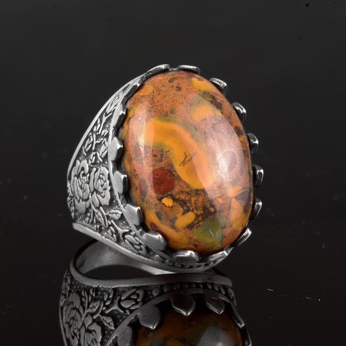 Natural Jasper Stone Ring, 925 Sterling Silver — 5