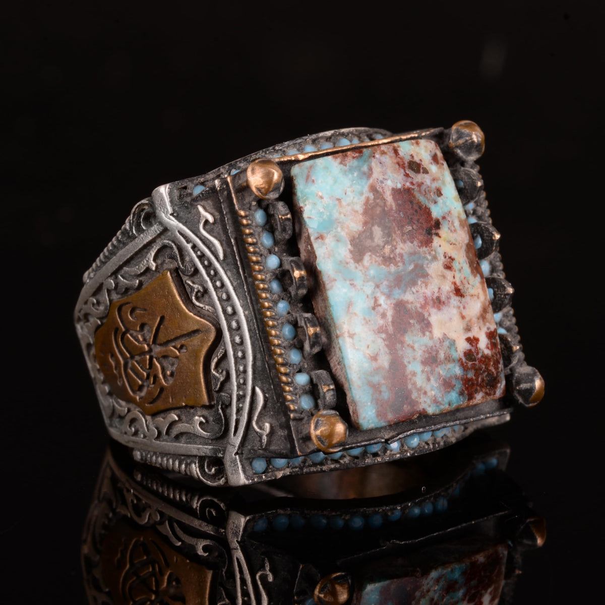 925 Sterling Silver Men's Ring, Real Arizona Turquoise Natural Stone Ring — 4