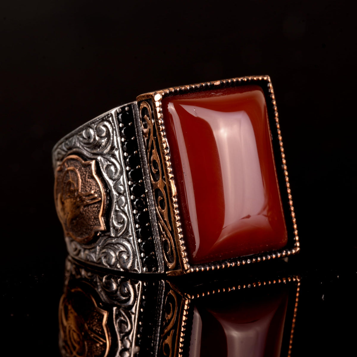 925 Sterling Silver Ring, Artificial Agate Stone Ring, Tughra Ring — 4