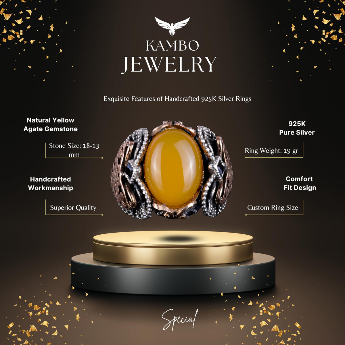 Natural Yellow Agate Stone Handmade Ring — 3