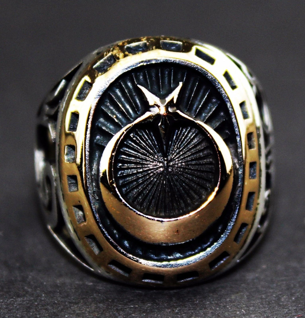 Silver Men's Ring - Moon and Star Design — 5