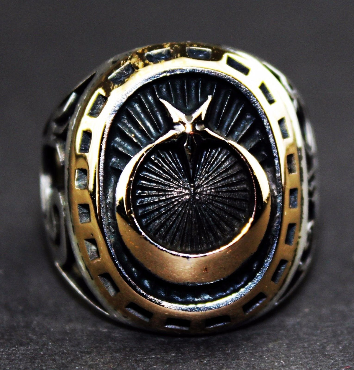 Silver Men's Ring - Moon and Star Design — 5