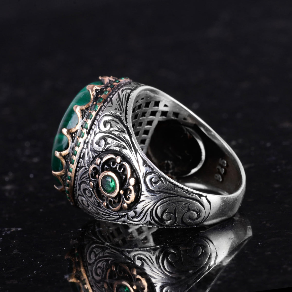 Natural Malachite Stone Ring - 925 Sterling Silver Handmade Ring (Model-2) — 7