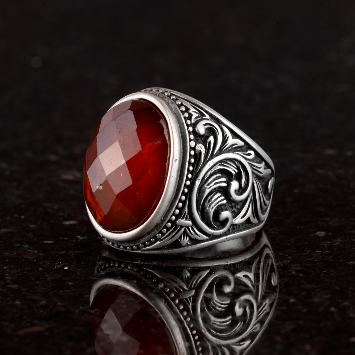 Natural Garnet Stone Ring - 925 Sterling Silver — 5
