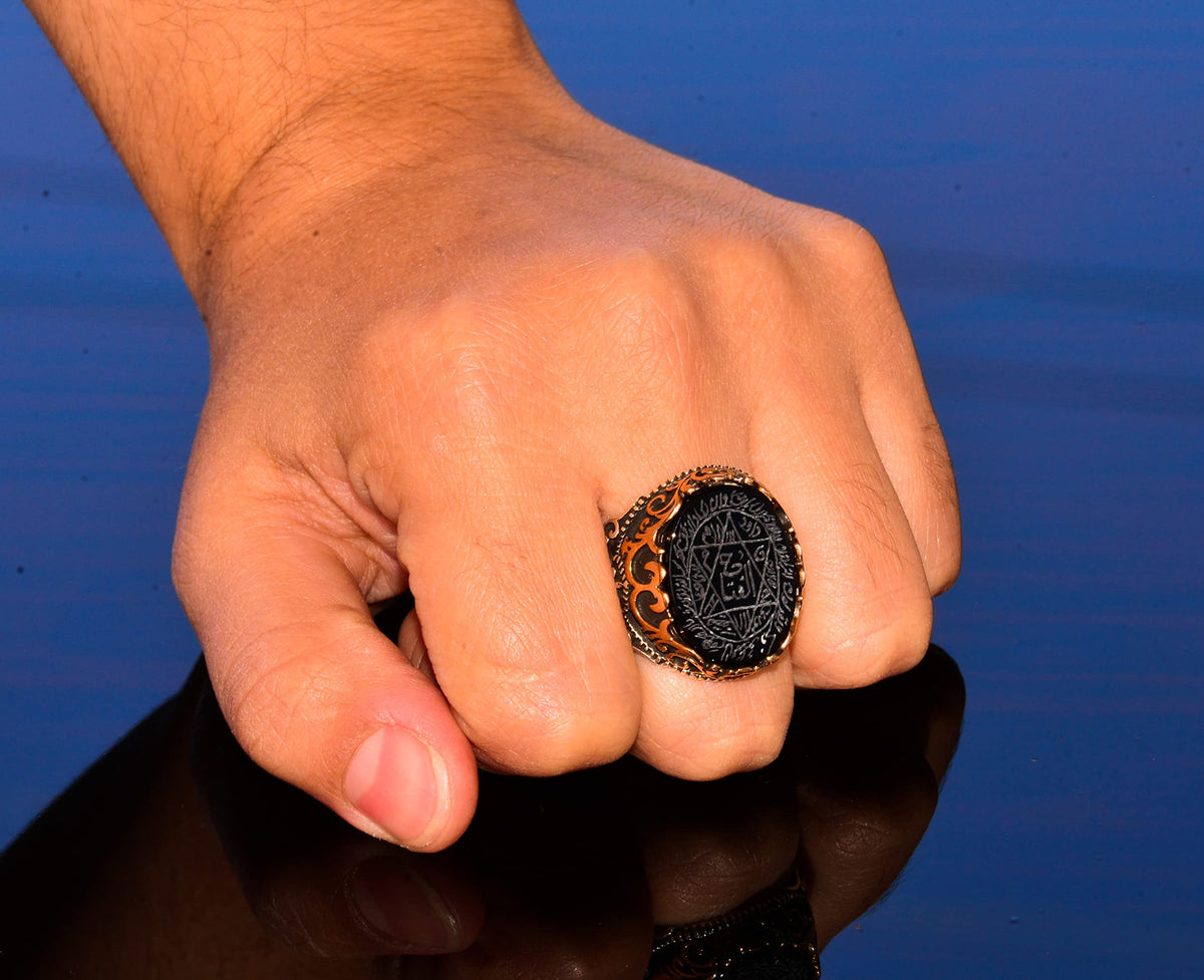 Silver Men's Ring, Natural Black Onyx Stone, King Solomon Seal Ring, Handmade Jewelry (Onyx) — 7