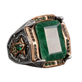 Natural Emerald Stone Ring, 925 Sterling Silver Men's Ring