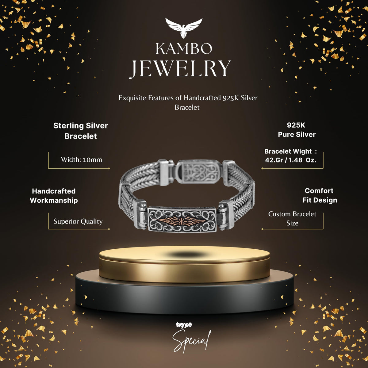 925 Sterling Silver Men's Bracelet Handmade Detailed Design — 2