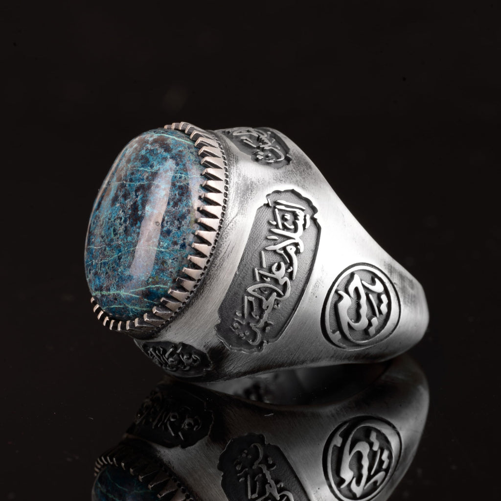 Natural Blood Stone Ring - Handmade Islamic Ring - 925 Sterling Silver — 7