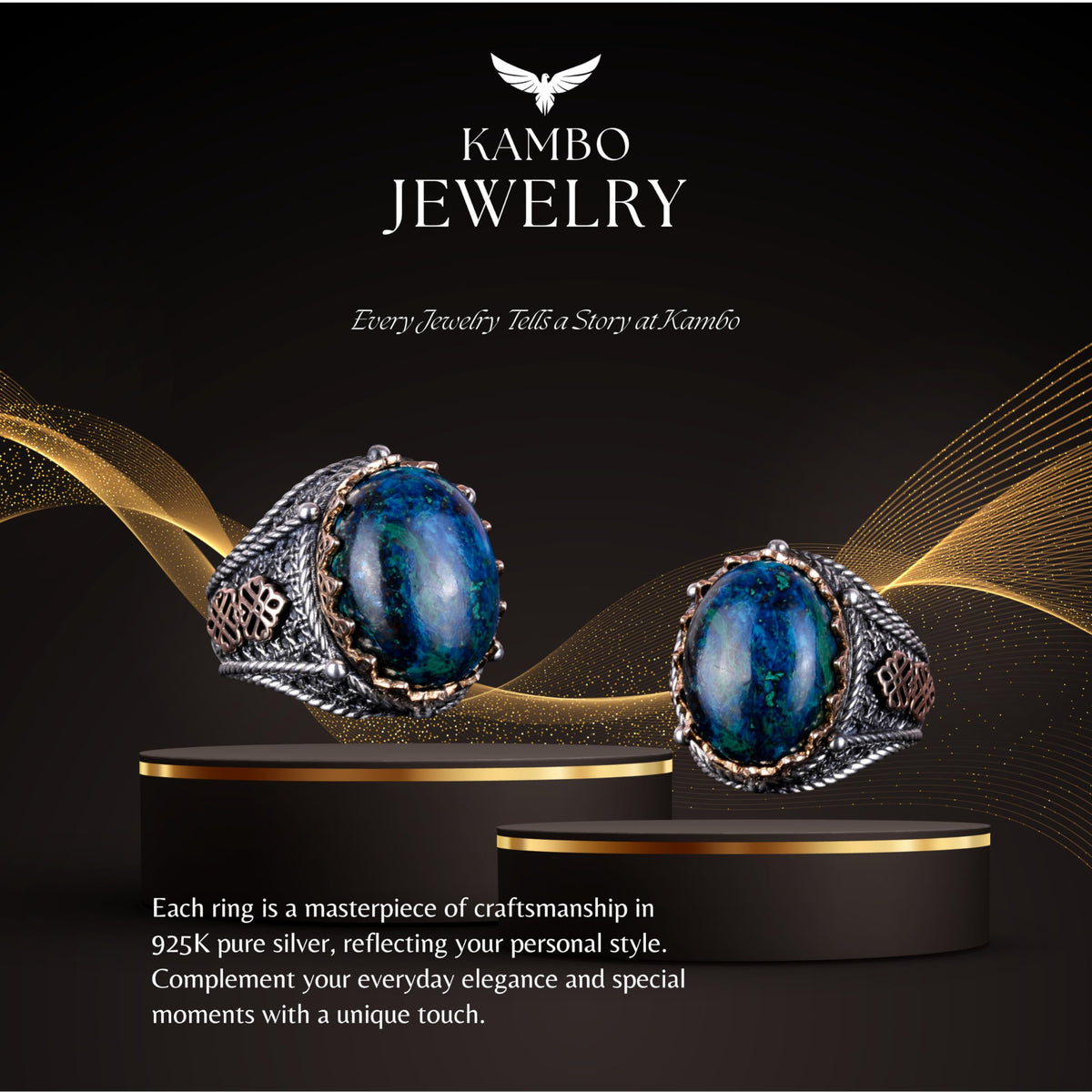 Silver Natural Azurite Gemstone Ring — 7