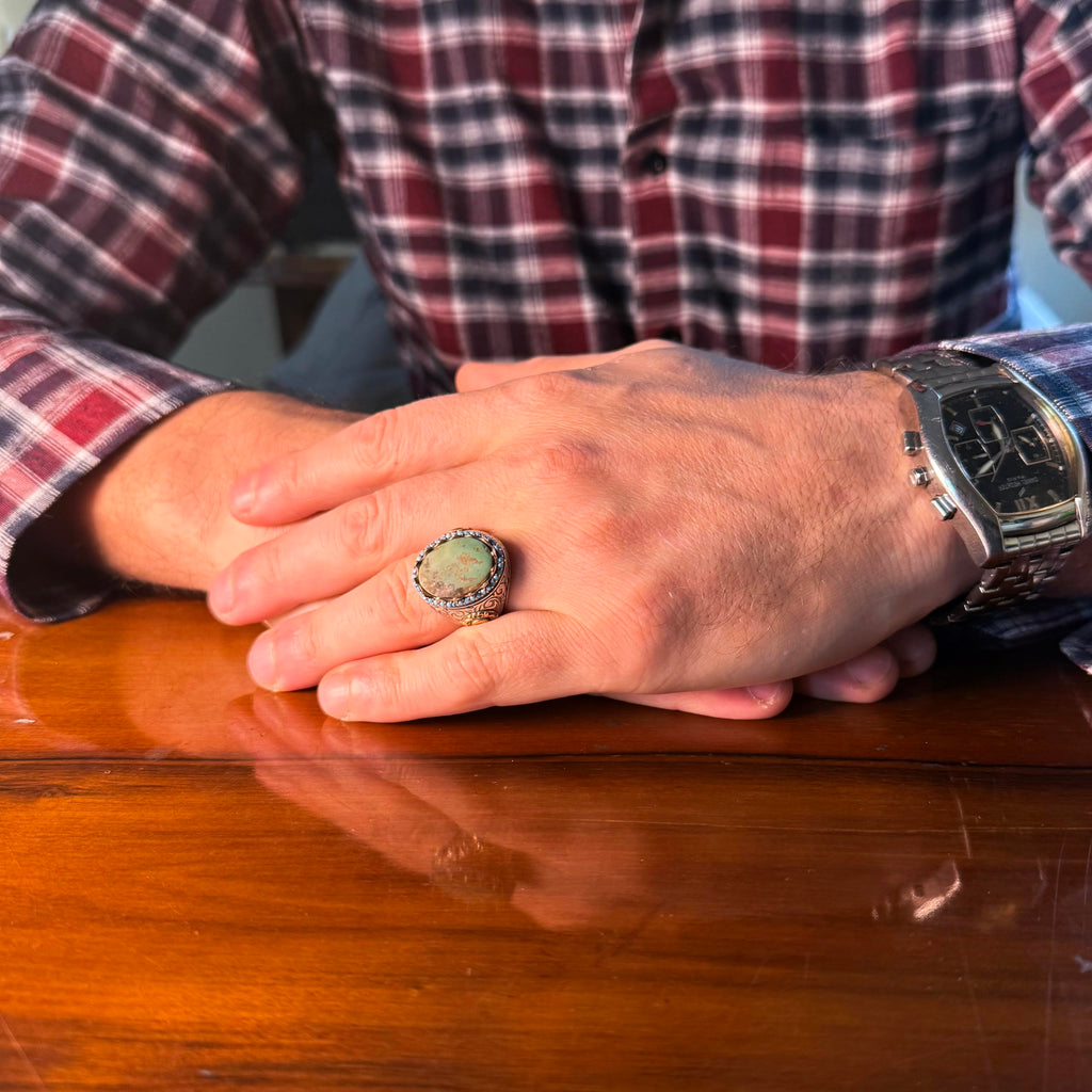 KAMBO Authentic Arizona Turquoise Stone Men's Ring - Natural Stone Handmade 925 Sterling Silver (Model-2) — 3