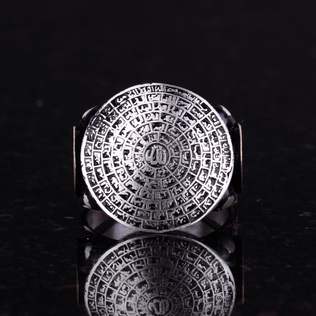 Falcon Jewelry KAMBO 925 Sterling Silver Men’s Ring Handmade Islamic Esmaul Husna Arabic Vintage Statement Ring Wedding 