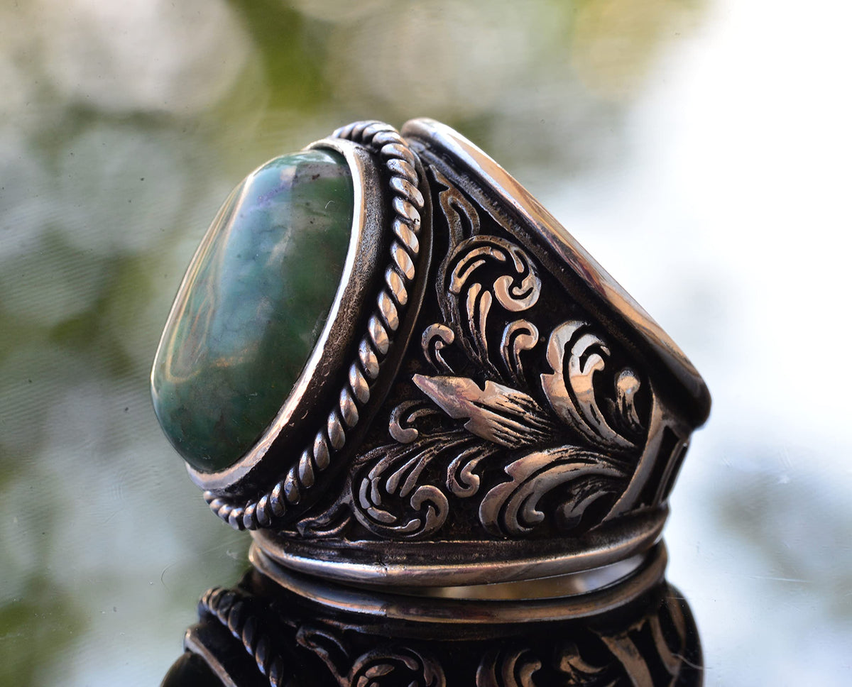 Elegant Stone Collection 925 Sterling Silver Ring - Natural Stone Selection (Chrysoprase) — 4