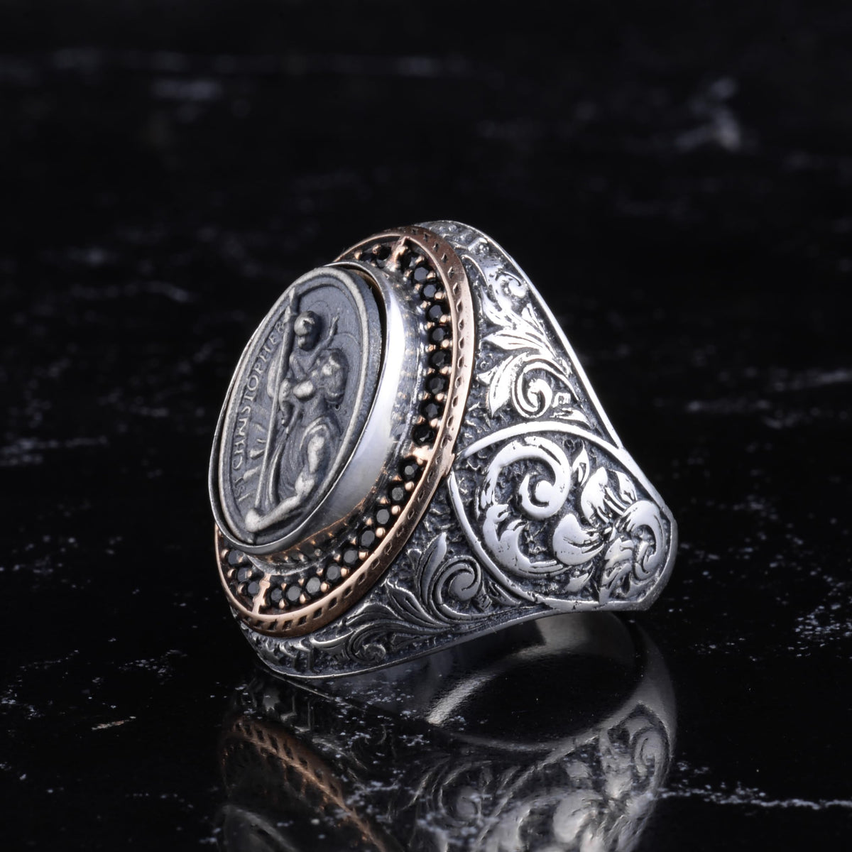 KAMBO Symbolic Large Men's Ring 925 Sterling Silver - Motif Statement Ring - Antique Inspired Vintage Byzantine Engraved Men's Jewelry (Grim Reaper) — 4