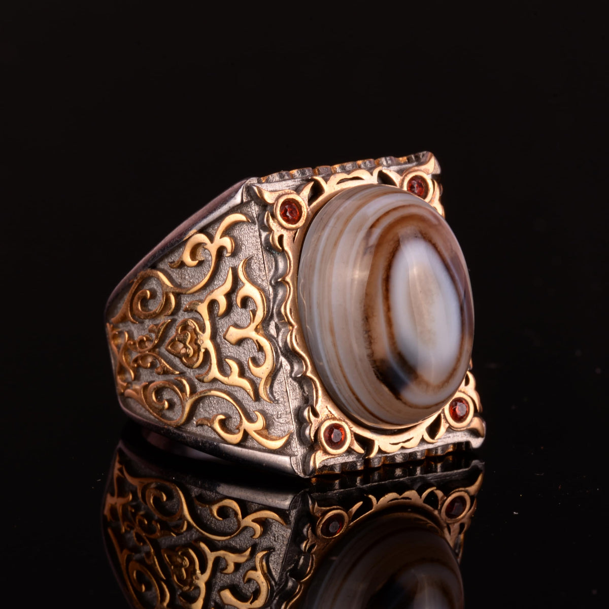Natural Agate Stone Ring, 925 Sterling Silver Ring — 4