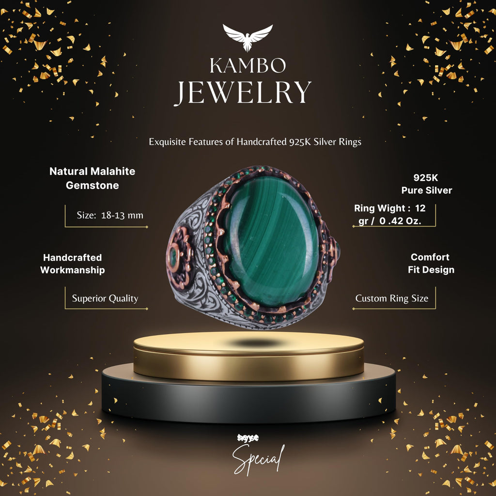 Natural Malachite Stone Ring - 925 Sterling Silver Handmade Ring (Model-2) — 2