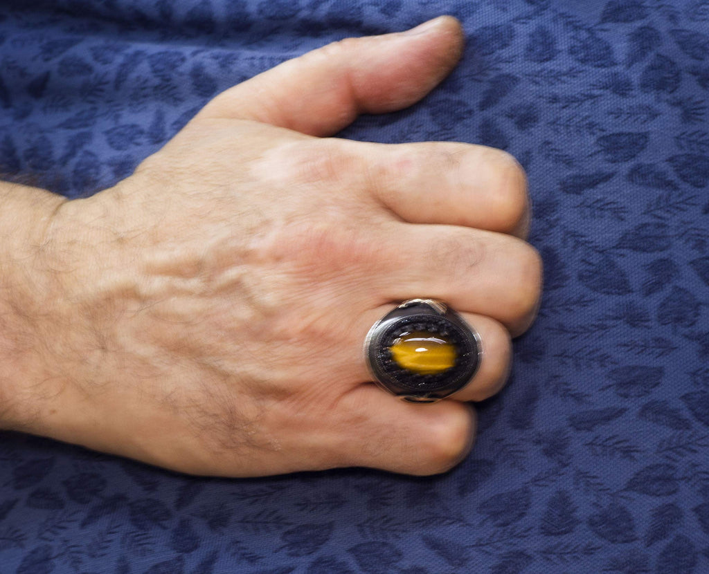 Handcrafted Silver Men's Ring - Natural Tiger's Eye Stone - Power and Protection Design — 5