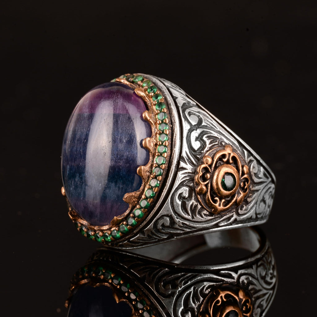 King Ring, Natural Fluorite Stone Ring, 925 Sterling Silver — 5