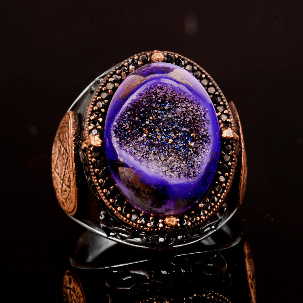 Natural Drusy Quartz Crystal Stone Ring — 6
