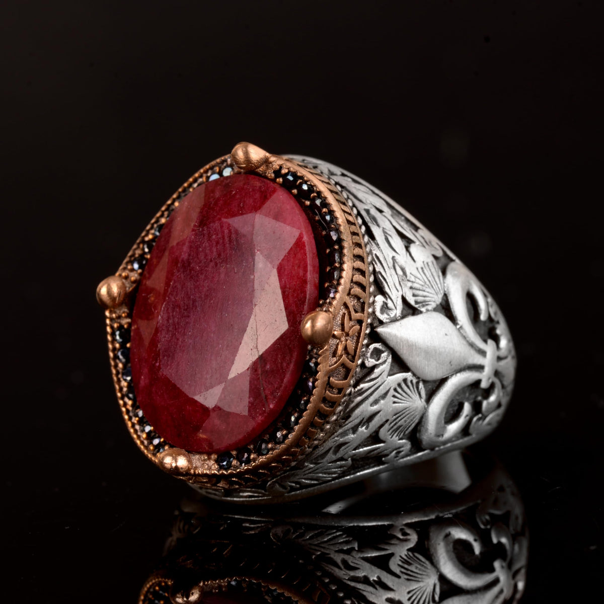 Natural Ruby Stone Men's Ring - 925 Sterling Silver — 5