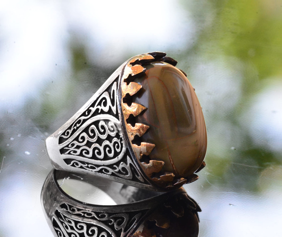 Green Natural Jasper Stone Ring — 5