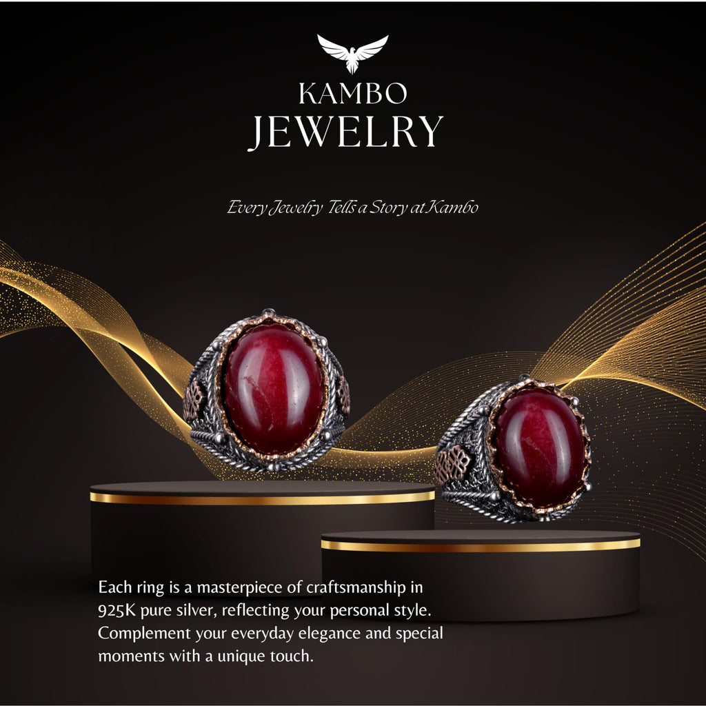 925 Sterling Silver Ring, Natural Stone Ring (Cabochon Ruby) — 6