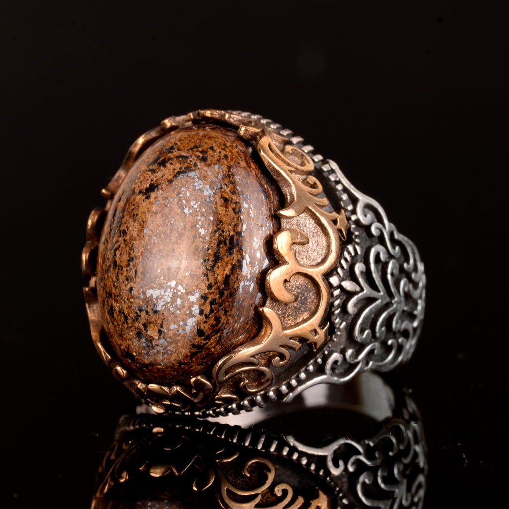 Natural Bronzite Stone Ring, 925 Sterling Silver Men's Ring — 5