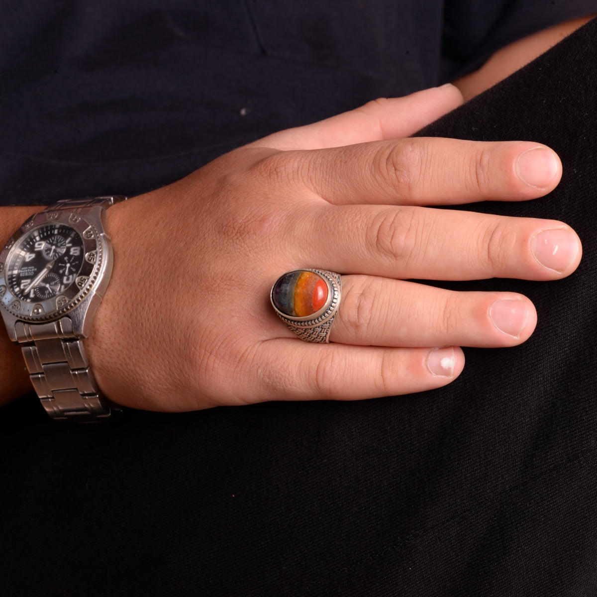 Kambo Silver Men's Ring, Rainbow Ring, Multiple Color — 3
