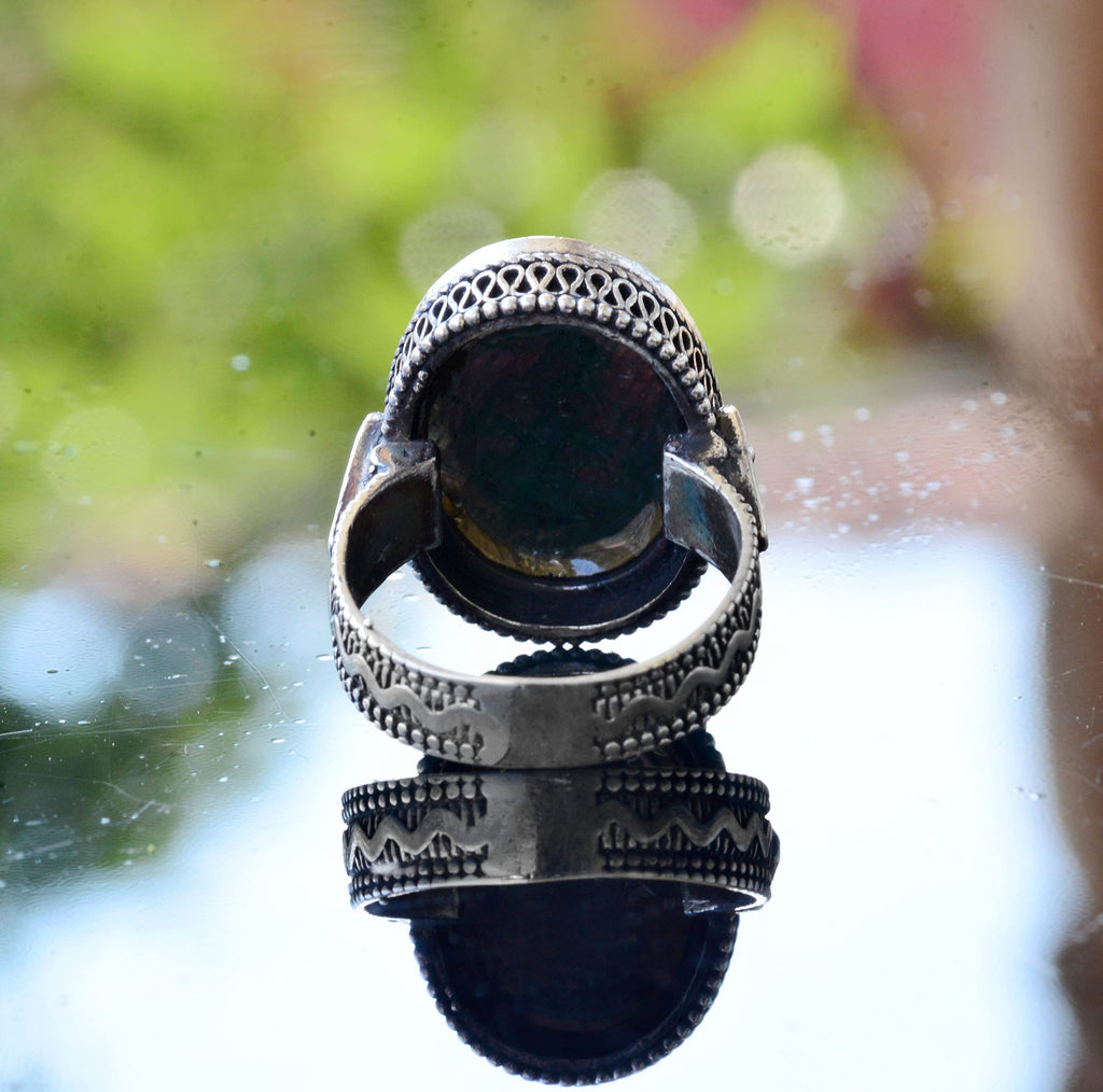 Silver Ring, Natural Emerald Stone, Vintage Design — 8
