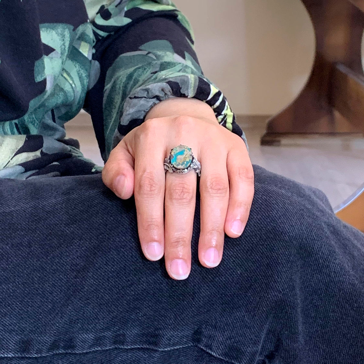 Natural Arizona Turquoise Stone Ring, 925 Sterling Silver Ring (Model-5) — 3