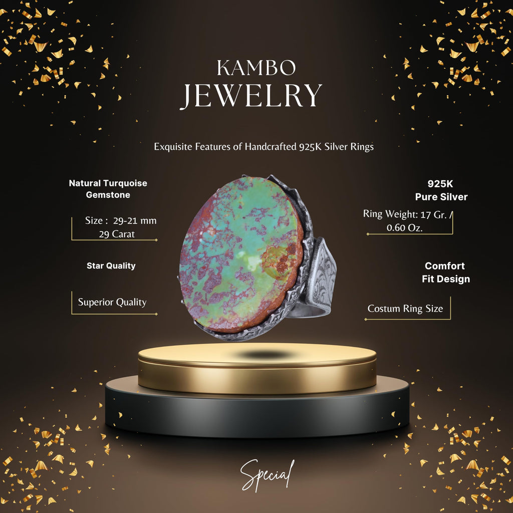 KAMBO 925 Sterling Silver Natural Turquoise Stone Large Men's Ring – Handmade Spiritual Healing Jewelry (Style-2) — 2